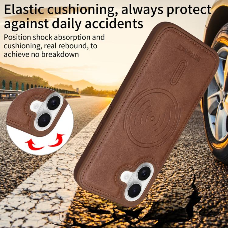 For iPhone 16 BETOPNICE Horizontal Flip Detachable MagSafe Wallet Phone Case(Brown) by BETOPNICE
