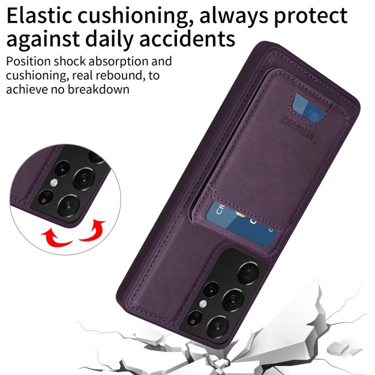For Samsung Galaxy S21 Ultra 5G BETOPNICE Vertical Flip Detachable MagSafe Wallet Phone Case(Purple) by BETOPNICE
