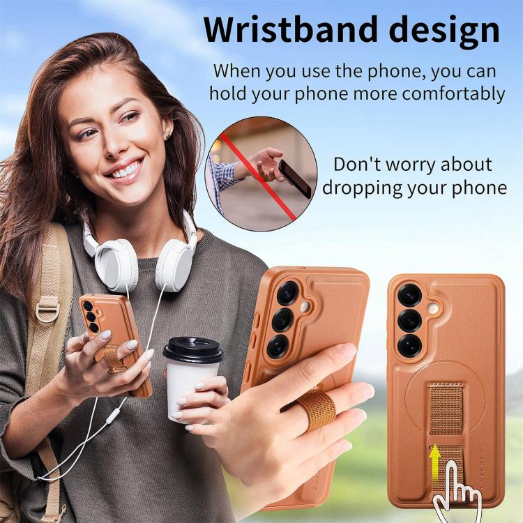 For Samsung Galaxy S25 / S24 5G CaseNeo Finger Grip Strap MagSafe Leather Phone Case(Brown) by CaseNeo