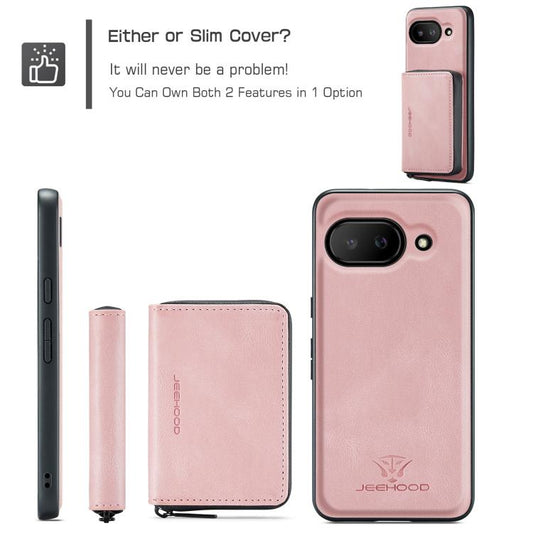 For Google Pixel 9a JEEHOOD J02 Magnetic Zipper Horizontal Flip Leather Phone Case(Pink) by JEEHOOD