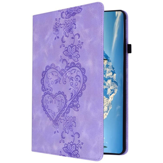 For Samsung Galaxy Tab S6 Lite 2022 / 2020 Love Hearts Embossed Leather Smart Tablet Case(Purple) by bashfashion