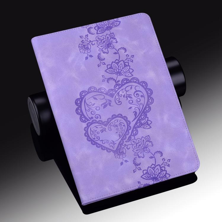 For Samsung Galaxy Tab S6 Lite 2022 / 2020 Love Hearts Embossed Leather Smart Tablet Case(Purple) by bashfashion
