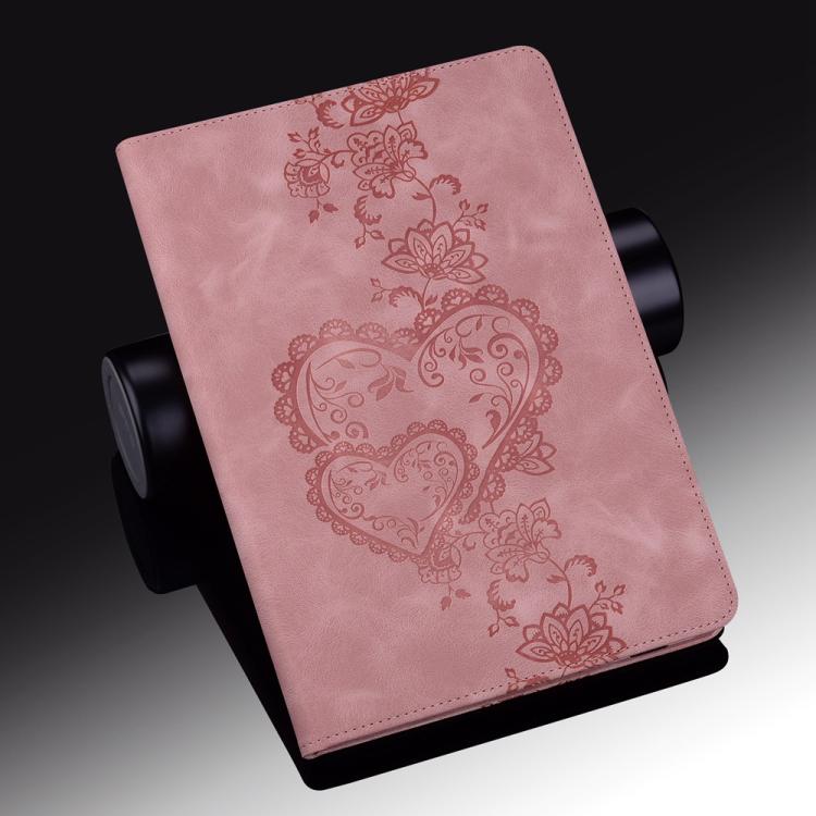For Samsung Galaxy Tab S6 Lite 2022 / 2020 Love Hearts Embossed Leather Smart Tablet Case(Pink) by bashfashion