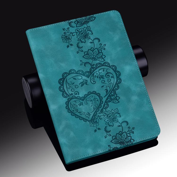 For Samsung Galaxy Tab S6 Lite 2022 / 2020 Love Hearts Embossed Leather Smart Tablet Case(Green) by bashfashion