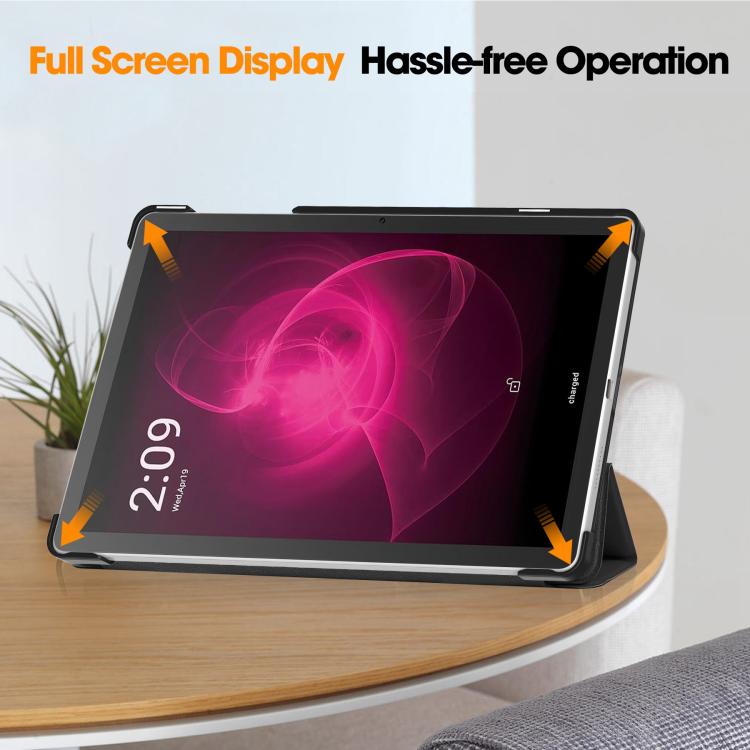 For T-Mobile REVVL Tab 5G Custer Texture 3-Fold Holder Leather Smart Tablet Case(Black) by bashfashion