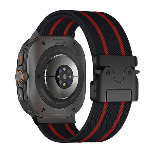 For Samsung Galaxy Watch Ultra 47mm / Ultra 2025 Parachute Buckle Stripe Nylon Elastic Braided Watch Band(Black Red) by bashfashion