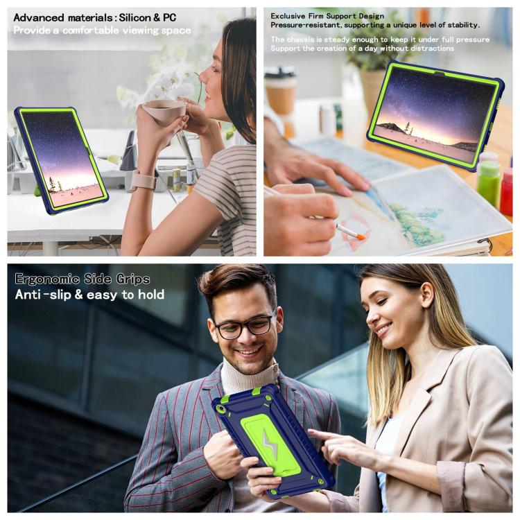 For Samsung Galaxy Tab A9+ Armor Bolt Shape Holder Silicone Hybrid PC Tablet Case(Navy Blue Olivine) by bashfashion