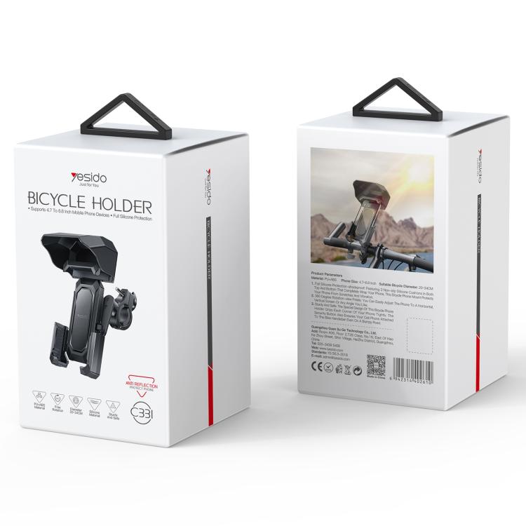 Yesido C331 360 Degree Adjustment Mechanical Locking Bicycle Phone Holder(Black) by Yesido