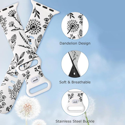 For Apple Watch 46mm / 49mm / 45mm / 44mm Two Color Dandelion Engraved Silicone Watch Band(White Black) by bashfashion