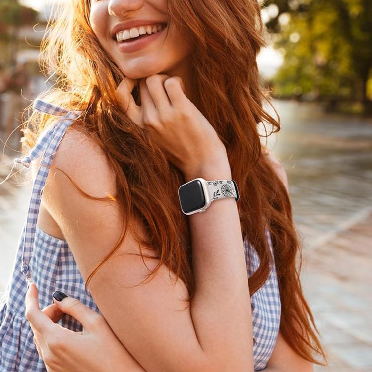 For Apple Watch 46mm / 49mm / 45mm / 44mm Two Color Dandelion Engraved Silicone Watch Band(White Black) by bashfashion