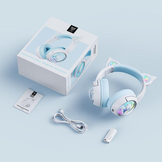 ONIKUMA B5 RGB BT / Wired / 2.4G Fox Shaped Headphones(White Blue) by ONIKUMA