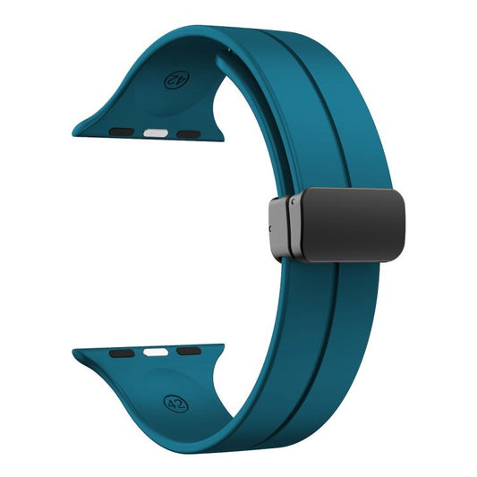 For Apple Watch 46mm / 49mm / 45mm / 44mm xDfind Solid Color Magnetic Buckle Silicone Watch Band(Cyan) by xDfind