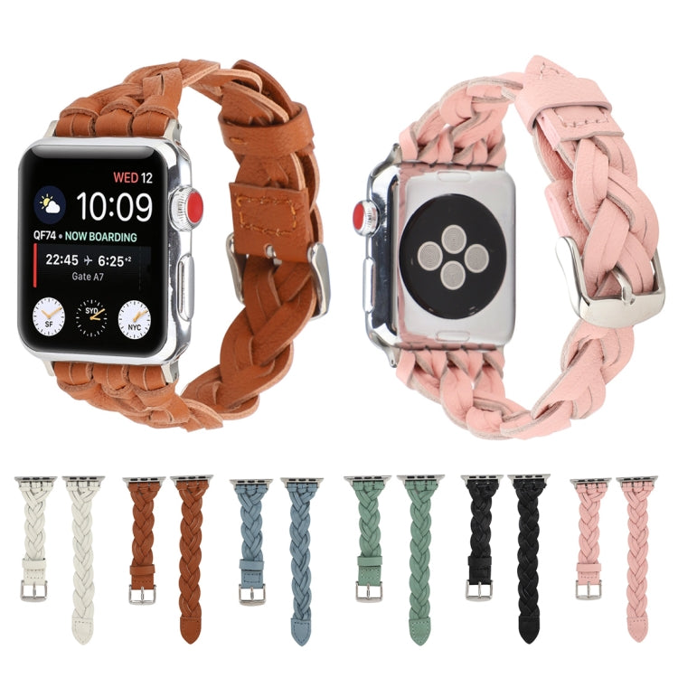 For Apple Watch Ultra 49mm&Watch Ultra 2 49mm / Series 9&8&7 45mm / SE 3&SE 2&6&SE&5&4 44mm / 3&2&1 42mm Leather Woven Single Loop Watch Band(White) by bashfashion