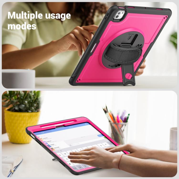 For iPad Pro 13 2025 / 2024 Honeycomb Hand Grip Turntable Stand Tablet Case(Rose Red) by bashfashion