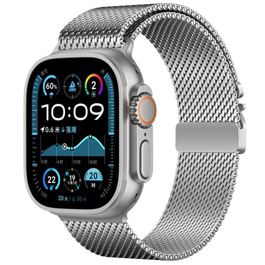 For Apple Watch 46mm / 49mm / 45mm / 44mm xDfind Umbrella Buckle Fine Mesh Milanese Stainless Steel Watch Band(Silver) by xDfind