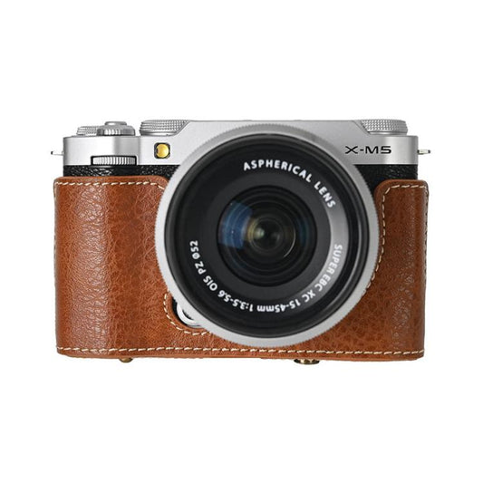 For FUJIFILM X-M5 Retro Litchi Texture Leather Full Body Camera Case Bag with Strap(Coffee) by bashfashion