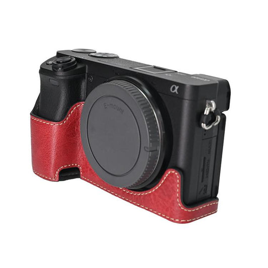 For Sony ILCE-6400 / A6300 / A6200 Litchi Texture PU Leather Camera Half Case Base(Wine Red) by bashfashion