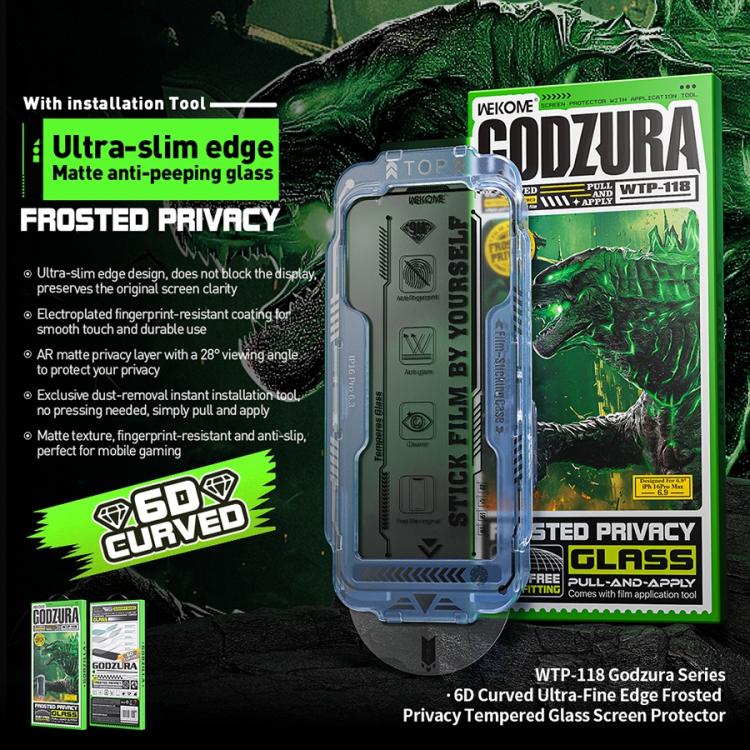 For iPhone 15 Pro WK WTP-118 Easy Install 6D Curved Ultra-Fine Edge Frosted Privacy Tempered Glass Film by WK