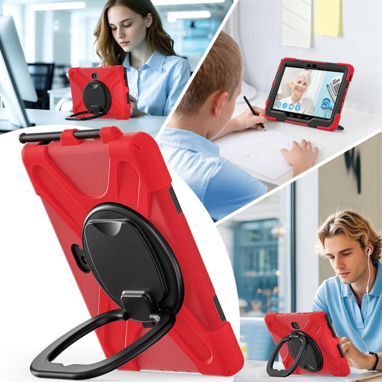 For Samsung Galaxy Tab Active5 Pro Silicone Hybrid PC Tablet Case with Holder & Shoulder Strap(Red) by bashfashion