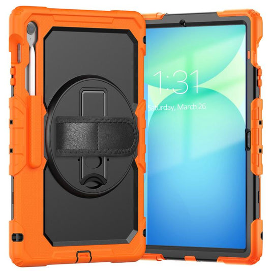 For Samsung Galaxy Tab S10 FE+ Silicone Hybrid PC Tablet Case with Shoulder Strap(Orange) by bashfashion