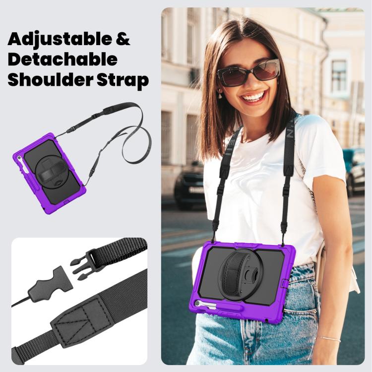 For Samsung Galaxy Tab S10 FE+ Silicone Hybrid PC Tablet Case with Shoulder Strap(Purple) by bashfashion