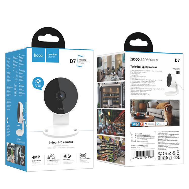 hoco D7 4MP 2.4G WiFi IP54 Indoor Card HD Camera(EU Plug) by hoco
