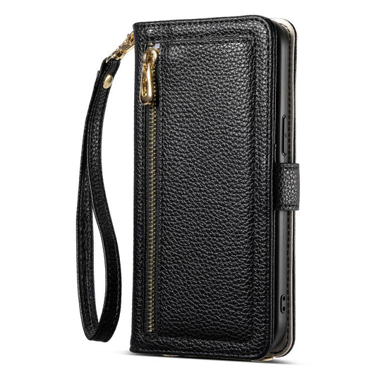 For iPhone 16 ESEBLE E11 Colorful Litchi Pattern Zipper Wallet Leather Phone Case(Black) by ESEBLE