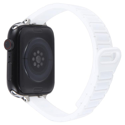 For Apple Watch 46mm / 49mm / 45mm / 44mm Slim I-shaped Magnetic Silicone Watch Band(Silver+White) by bashfashion