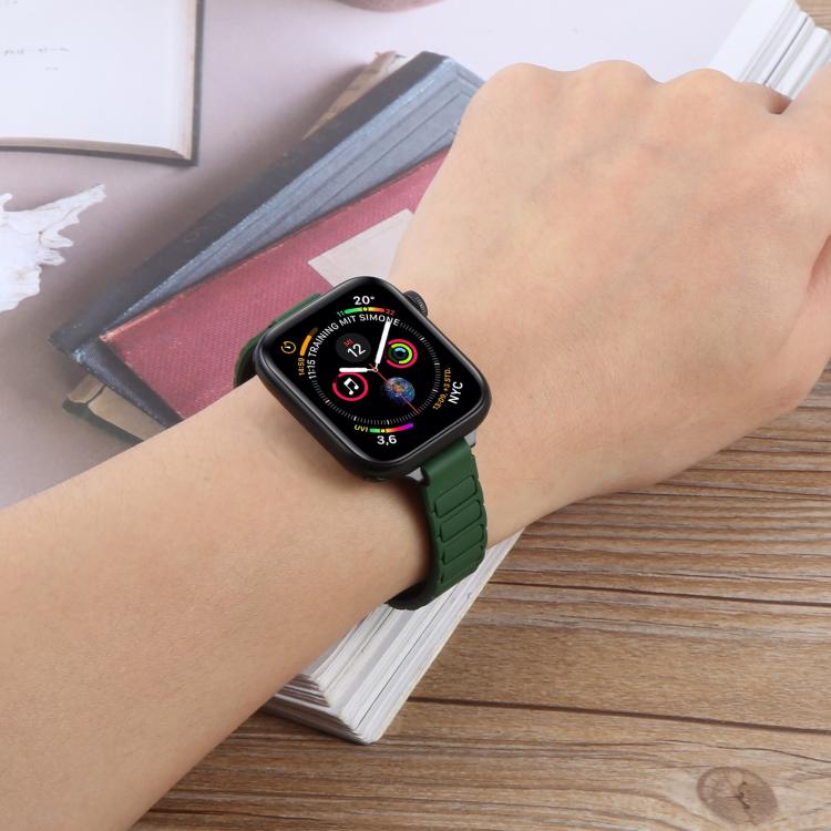 For Apple Watch 46mm / 49mm / 45mm / 44mm Slim I-shaped Magnetic Silicone Watch Band(Silver+White) by bashfashion