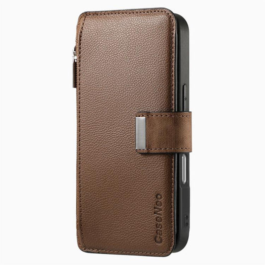 For iPhone 16 Pro CaseNeo MagSafe RFID Anti-theft Zipper Wallet Retro Leather Phone Case(Brown) by CaseNeo