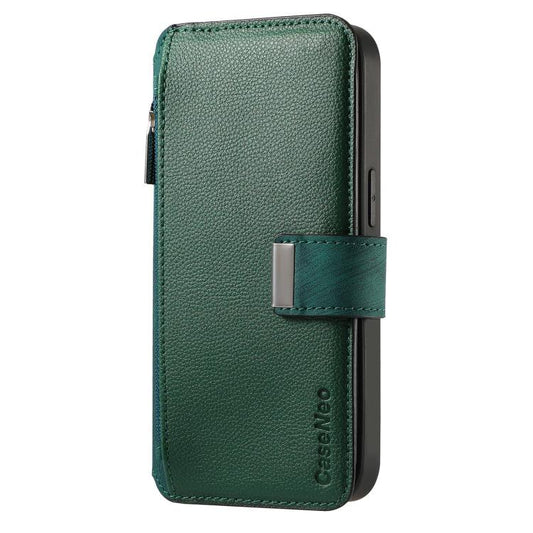 For iPhone 17 Pro Max CaseNeo MagSafe RFID Anti-theft Zipper Wallet Retro Leather Phone Case(Green) by CaseNeo