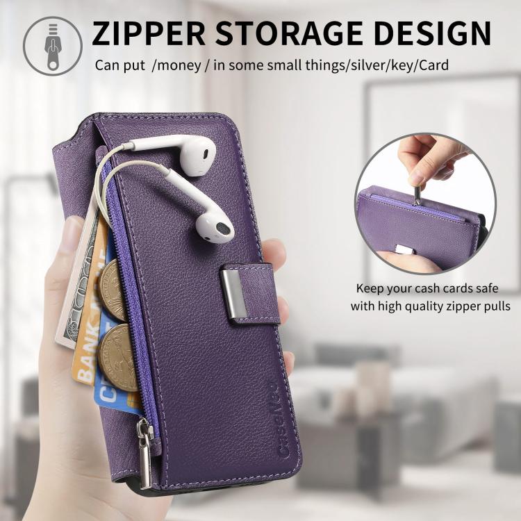 For iPhone 17 Pro CaseNeo MagSafe RFID Anti-theft Zipper Wallet Retro Leather Phone Case(Purple) by CaseNeo