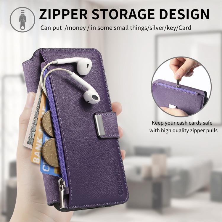 For iPhone 17 CaseNeo MagSafe RFID Anti-theft Zipper Wallet Retro Leather Phone Case(Purple) by CaseNeo