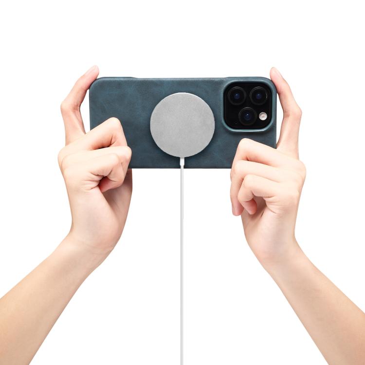 For iPhone 16 Denior D27 Retro Texture RFID MagSafe Photo Frame Card-slot Phone Case(Blue) by Denior