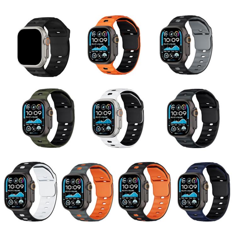 For Apple Watch 46mm / 49mm / 45mm / 44mm Dual-Color Mecha Armor Silicone Watch Band(Whtie Black) by bashfashion