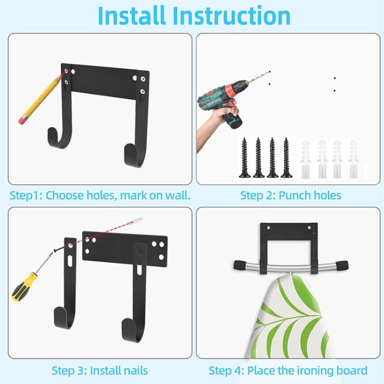 Wall Mounted Ironing Board Bracket Adjustable Ironing Board Hanger(Black) by bashfashion