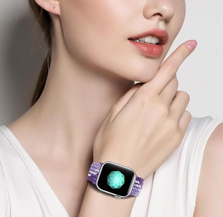 For Apple Watch 46mm / 49mm / 45mm / 44mm Double Loop Mechanical Buckle Nylon Braid Watch Band(Z Black White) by bashfashion