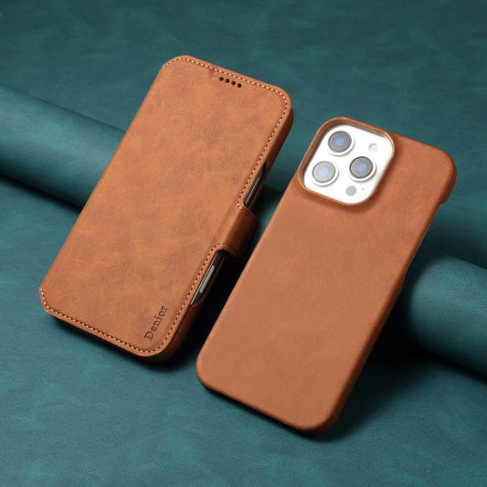For iPhone 16 Plus Denior B07 MagSafe Detachable Leather Phone Case(Brown) by Denior