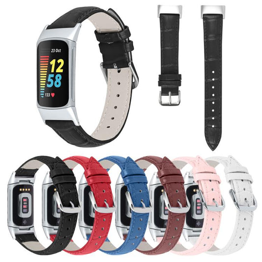 For Fitbit Charge 6 / 5 18mm xDfind Bamboo Texture Pin Buckle Leather Watch Band(Blue) by xDfind