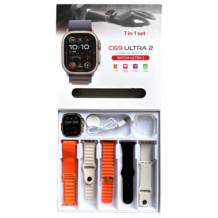 C69 Ultra 7 in 1 Set 2.09 inch TFT Screen BT Outdoor Sports Smart Watch(Glod Orange) by bashfashion
