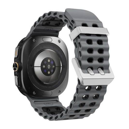 For Samsung Galaxy Watch Ultra / Ultra 2025 Ocean Two Color Dual-Row Hole Silver Buckle Silicone Watch Band(Coal Black) by bashfashion