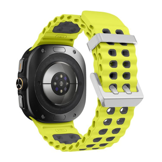 For Samsung Galaxy Watch Ultra / Ultra 2025 Ocean Two Color Dual-Row Hole Silver Buckle Silicone Watch Band(Lime Gray) by bashfashion