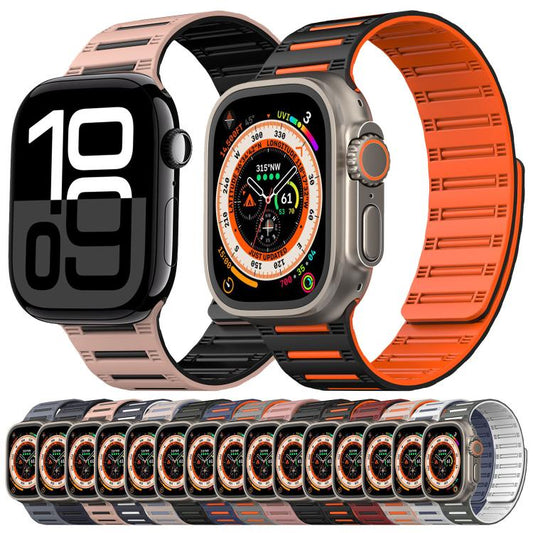 For Apple Watch 46mm / 49mm / 45mm / 44mm Cylinder Magnetic Two-color Loop Silicone Watch Band(Midnight Color Black) by bashfashion