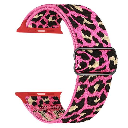 For Apple Watch 38 / 40 / 41 / S10 42mm xDfind Adjustable Slide Buckle Elastic Nylon Watch Band(Rose Red Leopard) by xDfind