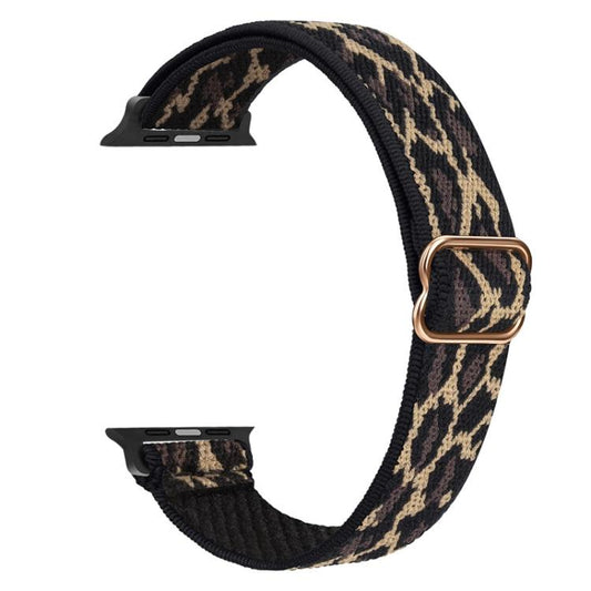 For Apple Watch 42 / 44 / 45 / 46 / 49mm xDfind Ladder Buckle Small Waist Elastic Nylon Watch Band(Yellow Leopard) by xDfind