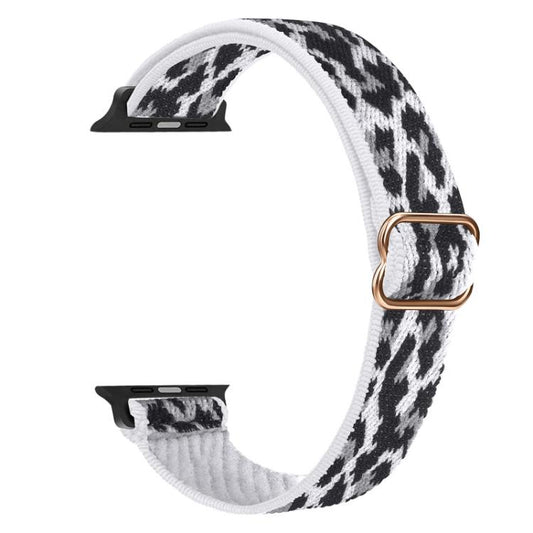 For Apple Watch 38 / 40 / 41 / S10 42mm xDfind Ladder Buckle Small Waist Elastic Nylon Watch Band(White Leopard) by xDfind