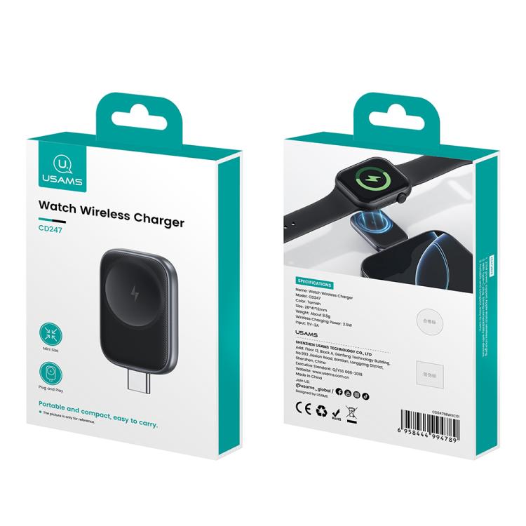 For Apple Watch Series USAMS CD247 USB-C / Type-C Plug Portable Watch Wireless Charger(Metal Gray) by USAMS