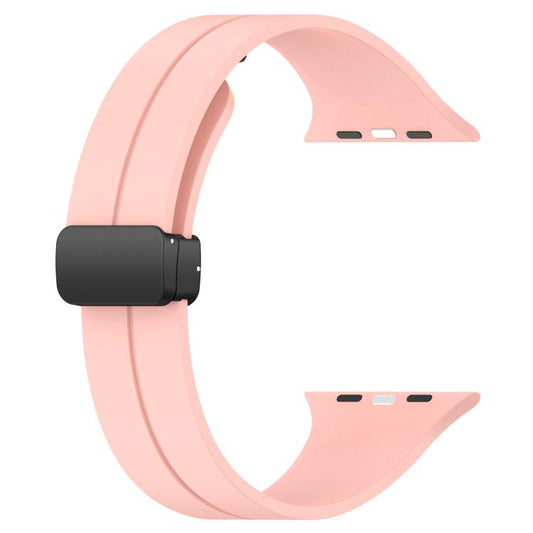 For Apple Watch 42 / 44 / 45 / 46 / 49mm xDfind Flat Head Groove Folding Black Buckle Silicone Watch Band(Light Pink) by xDfind