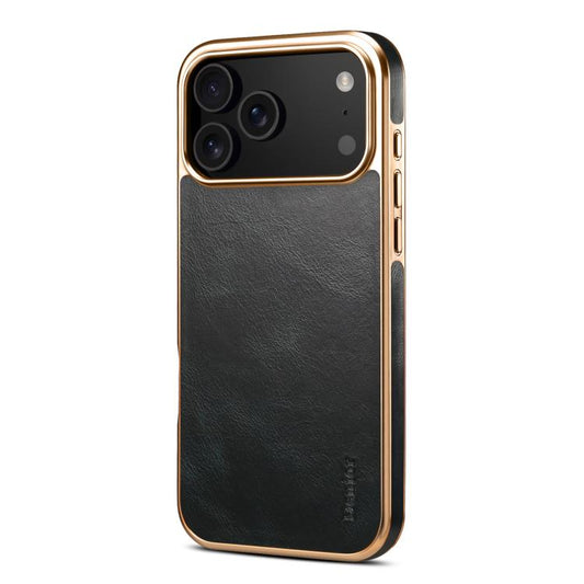 For iPhone 17 Pro Max Denior Oil Wax Leather Electroplating Phone Case(Blue) by Denior