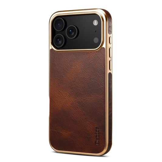 For iPhone 17 Pro Max Denior Oil Wax Leather Electroplating Phone Case(Brown) by Denior